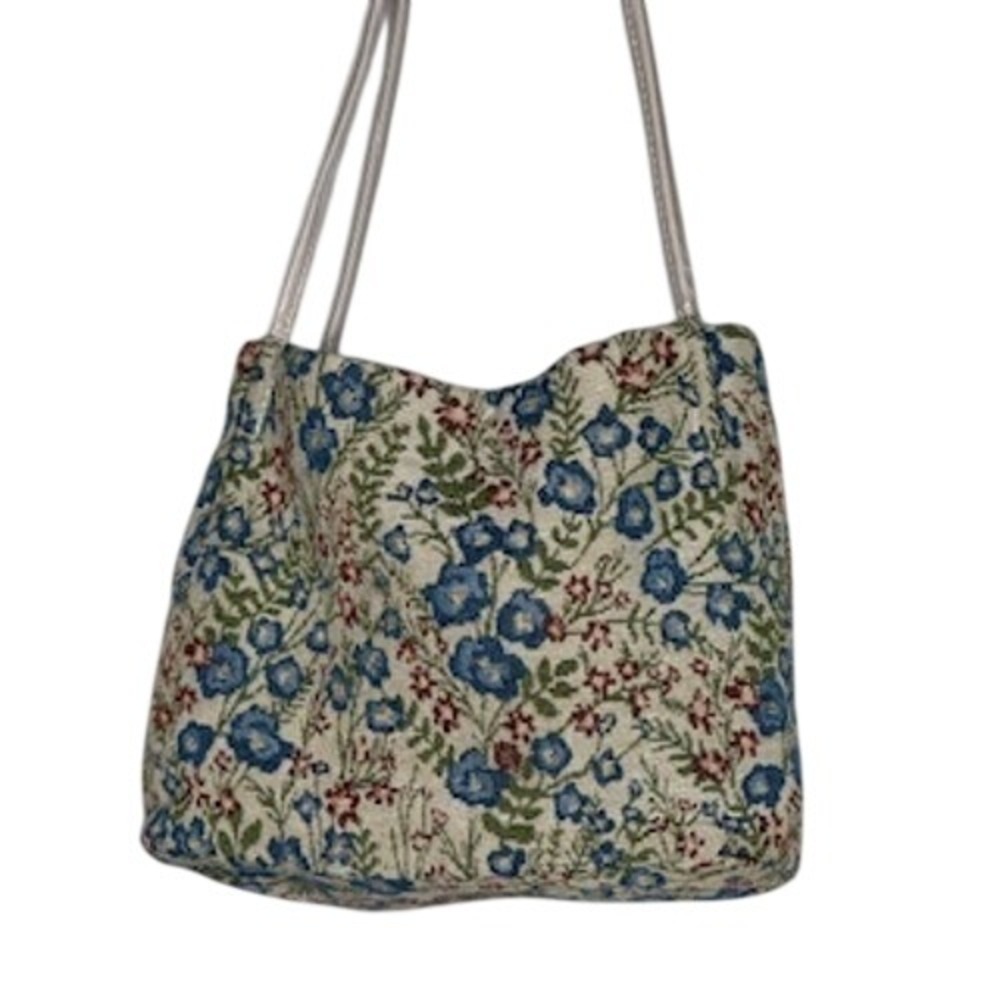 Vintage Floral Tapestry Shoulder Bag Blue Cottagecore Granny Chic Purse